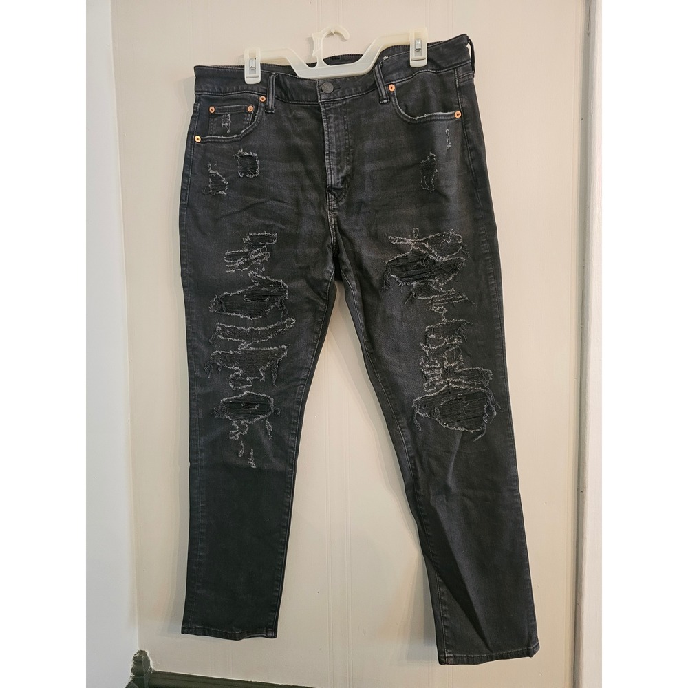 American Eagle Airflex+ Patched Ripped Skinny Jeans Black 36x30 Distressed Mens